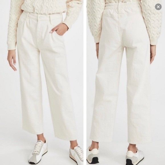 Mother Half Spring Pleated Greaser Size 25 Natural Cream Wide Crop Ankle Jeans - Picture 4 of 16